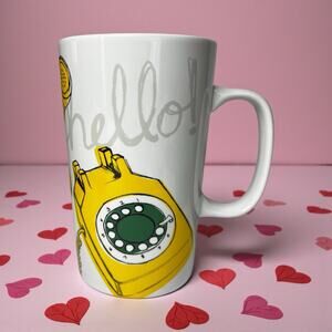 Starbucks 2015 Hello Vintage Telephone Mug Yellow White 16 oz EUC